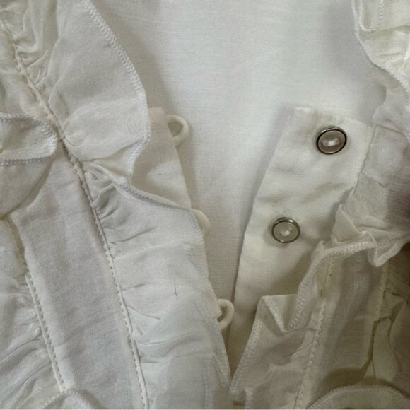 Tahari NEW ELISE Silk Cotton Ruffle Blouse Top Lightweight Sheer Slits Neutral S - Picture 6 of 15